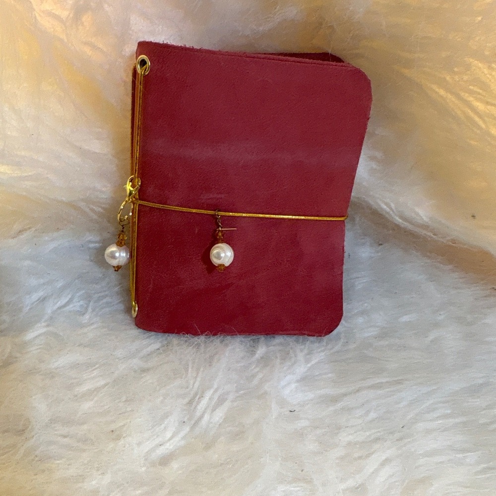 Handmade Leather Mini Journal Red Suede Travelers Notebook Pearl Refillable